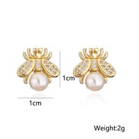 Fashion Inlaid Ziorcon Pearl Cute Bee Copper Stud Earrings Wholesale main image 5