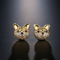 Fashion Cute Puppy Copper Plated 18k Gold Zircon Earrings main image 3