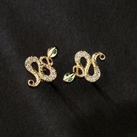 Fashion Retro Copper Zircon Plated 18k Gold Snake Stud Earrings main image 1