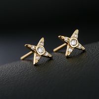 Fashion Copper Plated 18k Gold Zircon Star Stud Earrings main image 1
