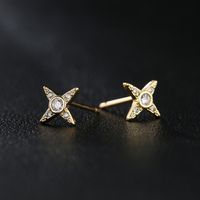 Fashion Copper Plated 18k Gold Zircon Star Stud Earrings main image 4