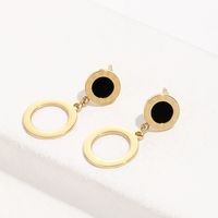 Titanium Steel Fashion Gold Roman Numeral Black Shell Round Earrings main image 2