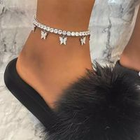 Rhinestone Small Butterfly Anklet Simple Claw Chain Tassel Foot Accessories main image 2