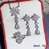 Bridal Jewelry Necklace Three-piece Flower Water Drop Zircon Jewelry Copper Set main image 6