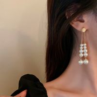 Retro Pearl Tassel Long Alloy Earrings Wholesale main image 5