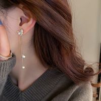 Simple Inlaid Rhinestone Heart Shaped Pearl Tassel Alloy Earrings Wholesale main image 5