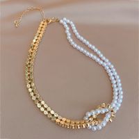 Retro Inlaid Rhinestone Pearl Stitching Choker Necklace Female main image 2