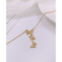 Korean Copper Inlaid Zircon Creative Butterfly Tassel Necklace Collarbone Chain main image 3