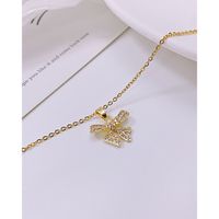 Korean New Diamond-encrusted Bow Copper Necklace Collarbone Chain Female main image 3