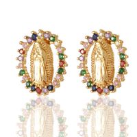 Fashion Retro Religious Pattern Geometric Diamond Copper Stud Earrings sku image 2