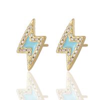 Simple Fashion Diamond Drop Oil Lightning Shape Copper Stud Earrings sku image 1