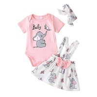 Cute Short-sleeved Romper Cartoon Summer New Baby Dress 2-piece Set sku image 3