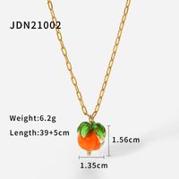 French 18k Gold Stainless Steel Cross Chain Glass Bead Persimmon Pendant Necklace sku image 1