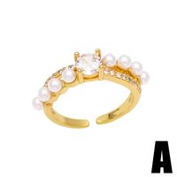 Zircon Pearl Ring New Index Finger Copper Ring Female sku image 1