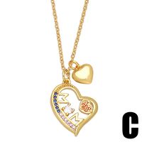 Creative Heart-shaped Mom Double Pendant Copper Inlaid Zircon Necklace Female sku image 3
