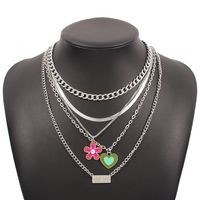 Exaggerated Multi-layered Dripping Oil Heart Flower Digital Multi-layer Necklace sku image 2