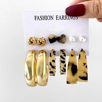 Vintage Creative Multi-layer Leopard Print C-shaped Earrings Set 6 Pairs Earrings Wholesale sku image 1