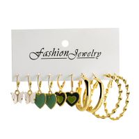 Fashion Green Dripping Oil Heart-shaped Pendant Alloy Earrings Set sku image 1