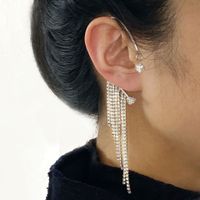 Fashion Long Asymmetrical Tassel Diamond Ear Clips Without Ear Holes sku image 1