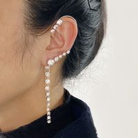 Clips De Oreja De Diamantes De Borla Asimétrica Larga De Moda Sin Agujeros Para Las Orejas sku image 18