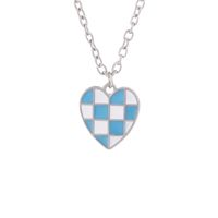 New Peach Heart Dripping Oil Checkerboard Lattice Alloy Necklace Wholesale sku image 2