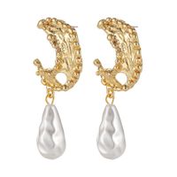 Baroque Water Drop Moon Pearl Alloy Earrings Wholesale sku image 1