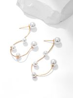 Fashion Large And Small Pearl Tassel Long Line Copper Earrings main image 1