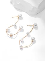 Fashion Large And Small Pearl Tassel Long Line Copper Earrings main image 2