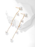 Fashion Large And Small Pearl Tassel Long Line Copper Earrings main image 3
