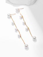 Fashion Large And Small Pearl Tassel Long Line Copper Earrings main image 5