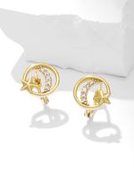 Fashion Simple Star And Moon Accompanied Copper Zircon Earrings main image 4