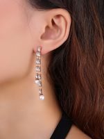 New Copper Inlaid Zirconium Long Tassel Ear Line Bead Earrings sku image 1