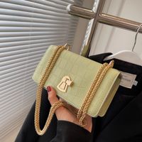 2022 New Solid Color Crocodile Pattern Messenger Small Square Bag 18.5*10.5*6.5 main image 4
