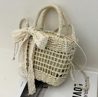 Simple Hollow Flower Bow Woven Straw Messenger Bag 15*18*8 main image 5