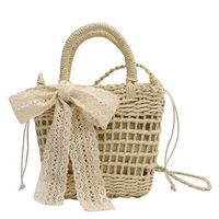 Simple Hollow Flower Bow Woven Straw Messenger Bag 15*18*8 main image 6