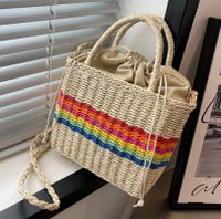 2022 New Rainbow Striped Messenger Straw Handbag 23*19*8 main image 1