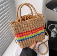 2022 New Rainbow Striped Messenger Straw Handbag 23*19*8 main image 3