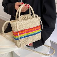 2022 New Rainbow Striped Messenger Straw Handbag 23*19*8 main image 4