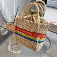 2022 New Rainbow Striped Messenger Straw Handbag 23*19*8 main image 5