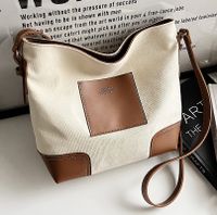 2022 New Contrast Color Large Capacity Messenger Canvas Bucket Bag 32*27*27 main image 1
