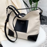 2022 New Contrast Color Large Capacity Messenger Canvas Bucket Bag 32*27*27 main image 5