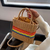 2022 New Rainbow Striped Messenger Straw Handbag 23*19*8 sku image 1