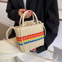 2022 New Rainbow Striped Messenger Straw Handbag 23*19*8 sku image 2