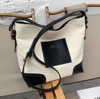 2022 New Contrast Color Large Capacity Messenger Canvas Bucket Bag 32*27*27 sku image 1