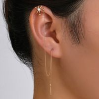 A Pair Of New Fashion Copper Zircon Eight-pointed Star Earrings With Tassel Pierced Earrings sku image 1
