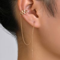 Pair Of New Fashion Copper Micro-inlaid Zircon Branch Pendant Tassel Pierced Earrings sku image 4