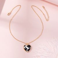 New Peach Heart Checkerboard Leopard Texture Alloy Necklace main image 6