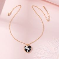 New Peach Heart Checkerboard Leopard Texture Alloy Necklace sku image 2