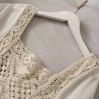 Hollow Crochet Perspective Square Neck Chiffon Long Sleeve Top main image 4