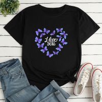 Short-sleeved Butterfly Heart Alphabet Print Loose Casual T-shirt main image 7
